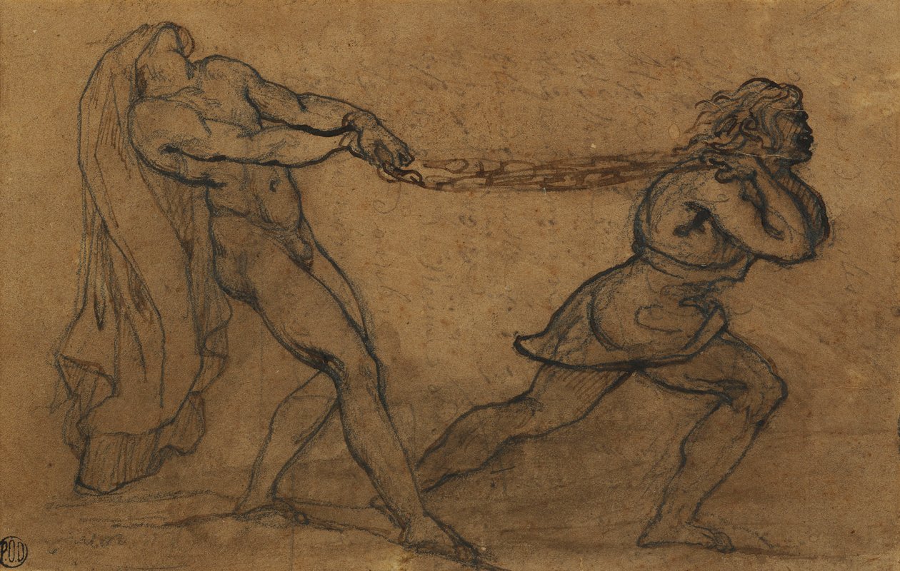 En naken man dragen av en annan man, av Theodore Gericault