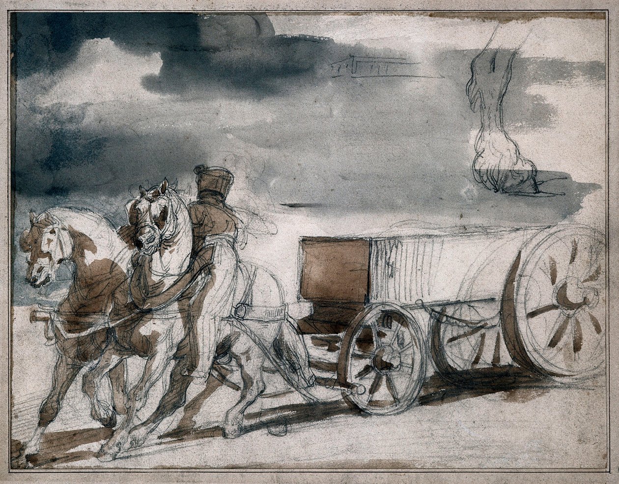 Ammunitionsvagn avfyrad av två hästar av Theodore Gericault