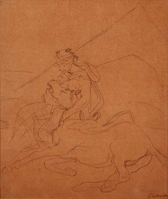 Arab som håller huvudet på sin döende häst av Theodore Gericault