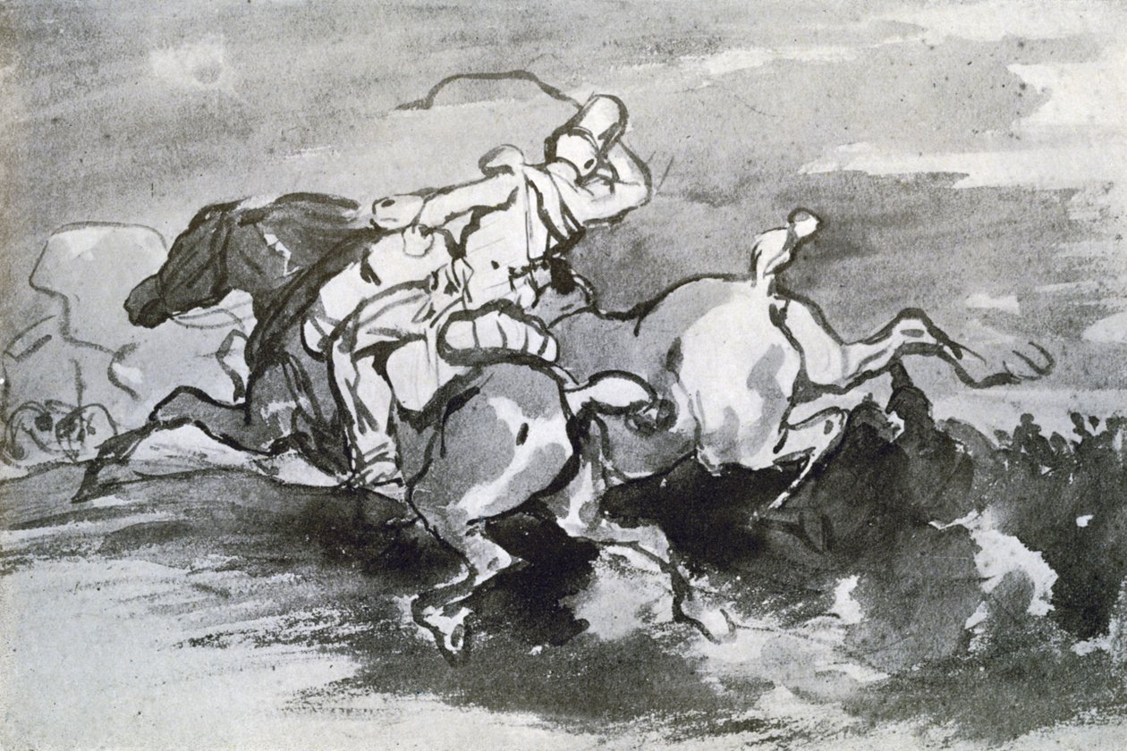 Artillerist som leder sina hästar in i fältet, 1913. av Theodore Gericault