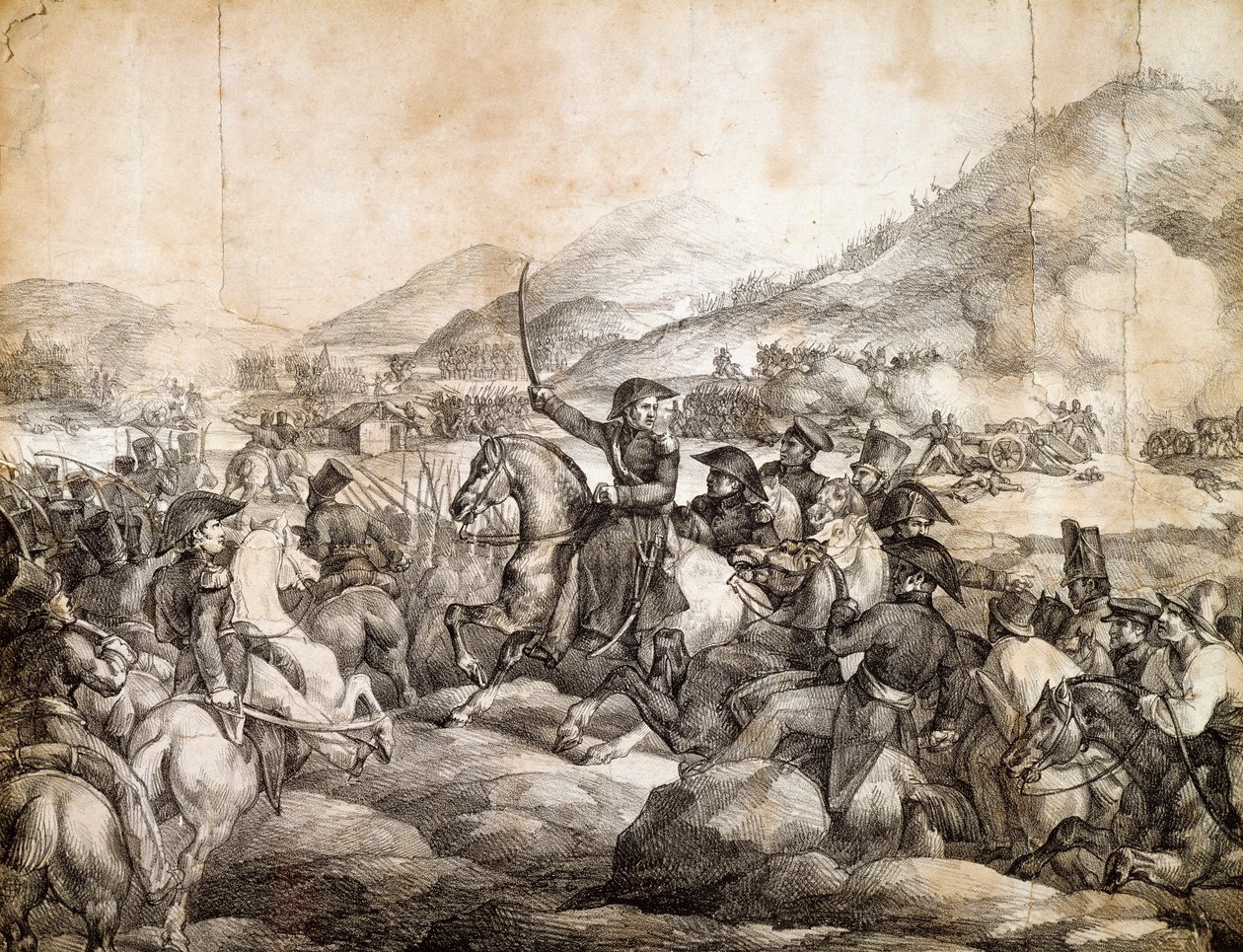 Slaget vid Chacabuco, februari 1817, som dekreterade Jose De San Martins seger över spanska, av Theodore Gericault, ritning, Argentina av Theodore Gericault