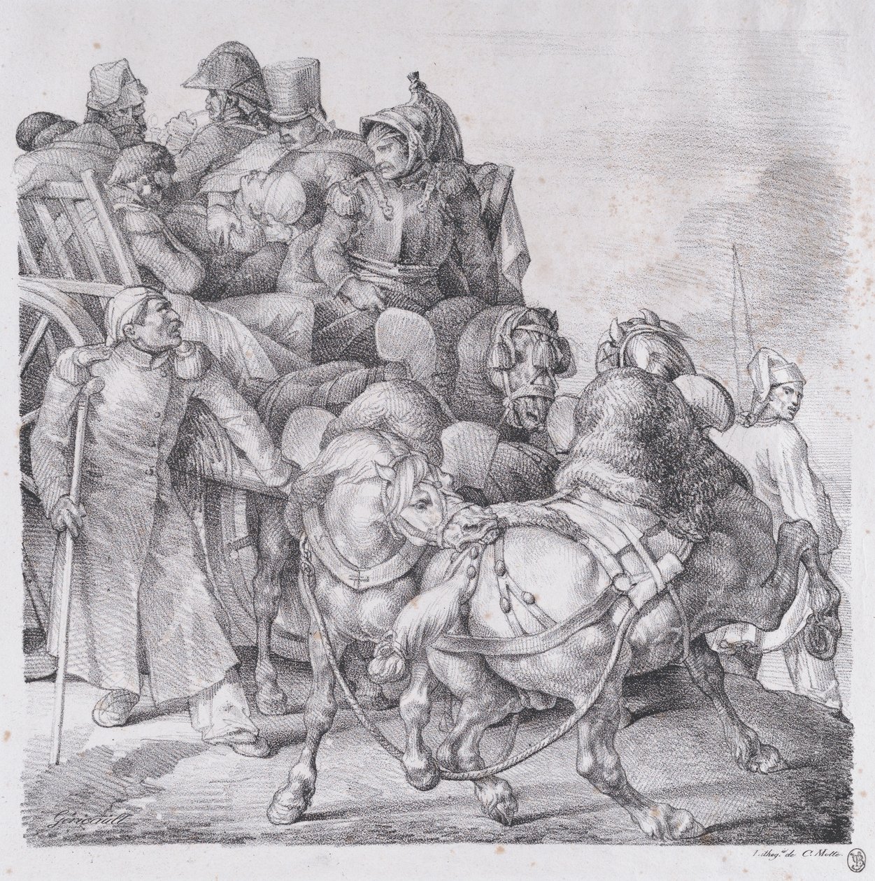 Vagn lastad med sårade soldater av Theodore Gericault
