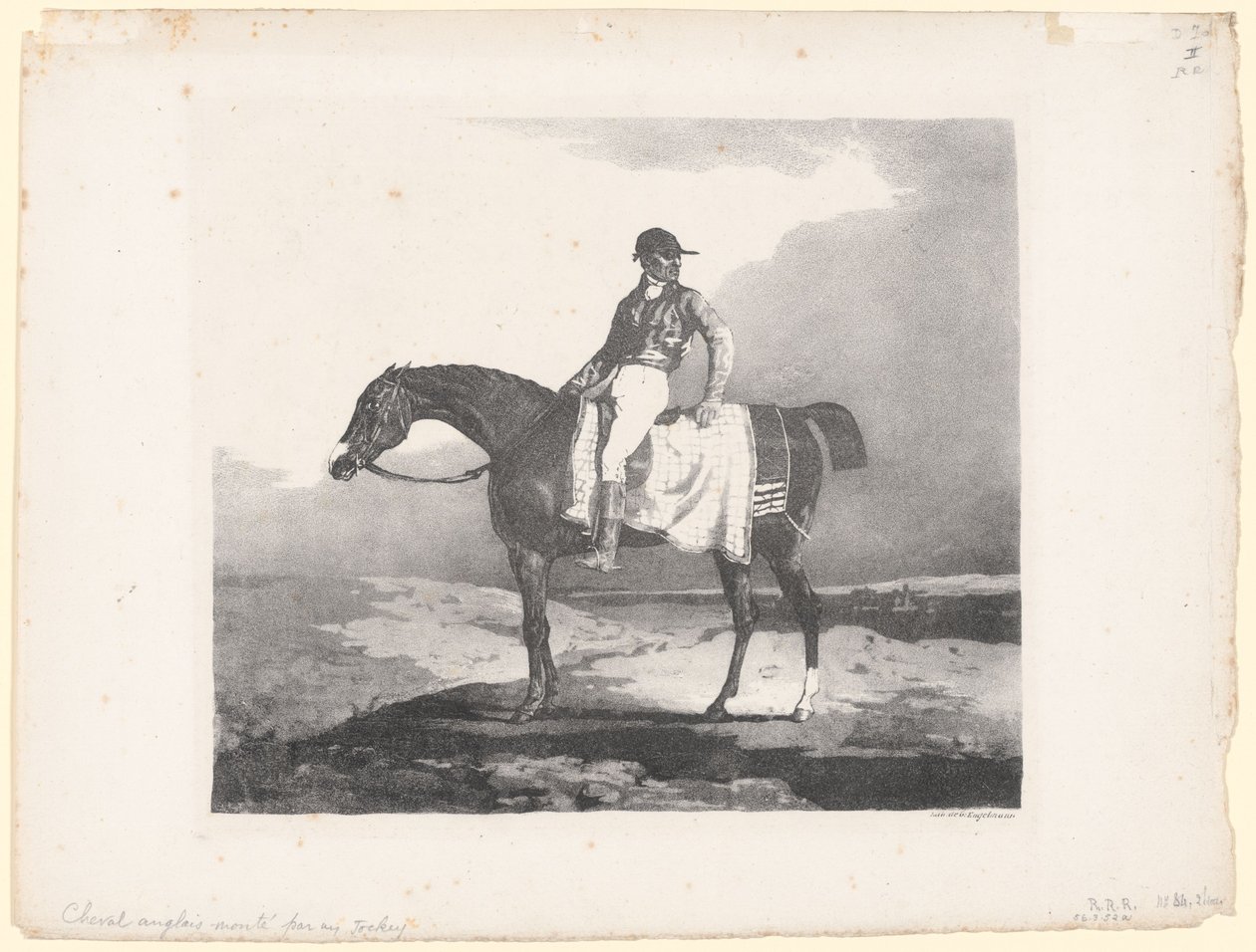 Engelsk häst med en jockey i sadeln (English Horse Mounted by a Jockey) av Theodore Gericault