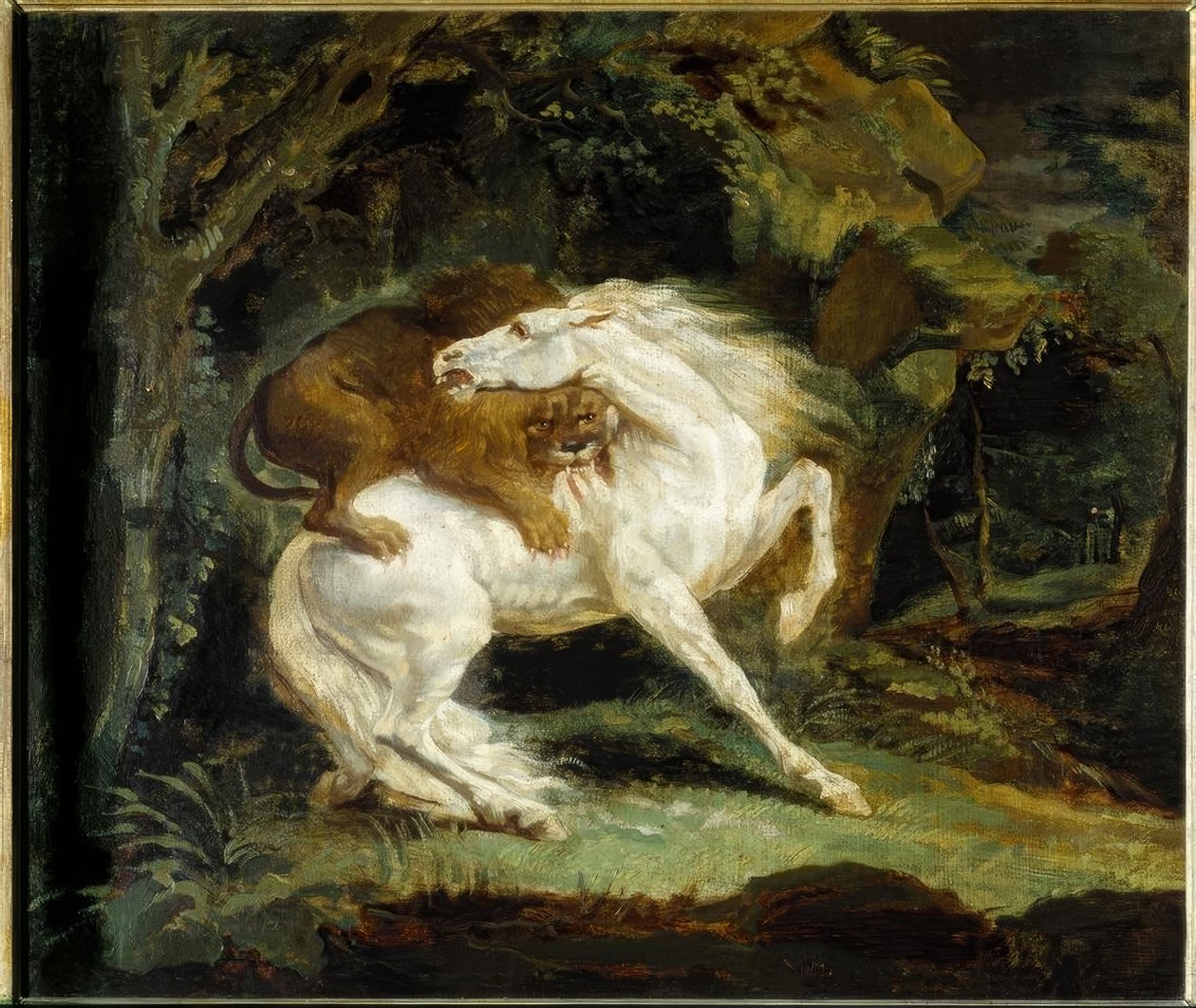 Häst attackerad av ett lejon av Theodore Gericault
