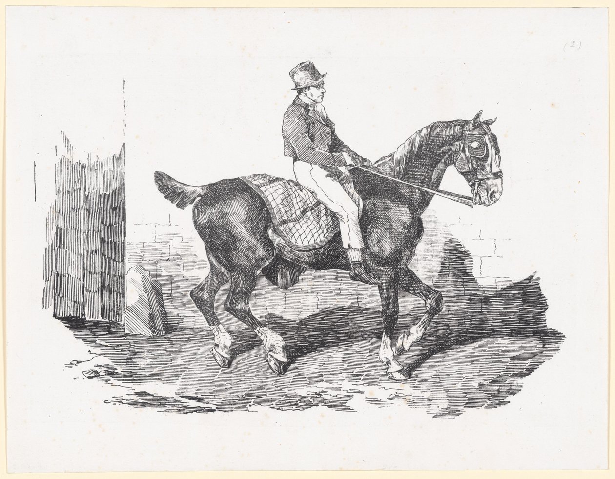 Vagnshäst som rids av en stallpojke, även kallad engelsk häst med rutig täcke (Carriage Horse Ridden by a Groom, also called English Horse with a Checkered Blanket) av Theodore Gericault