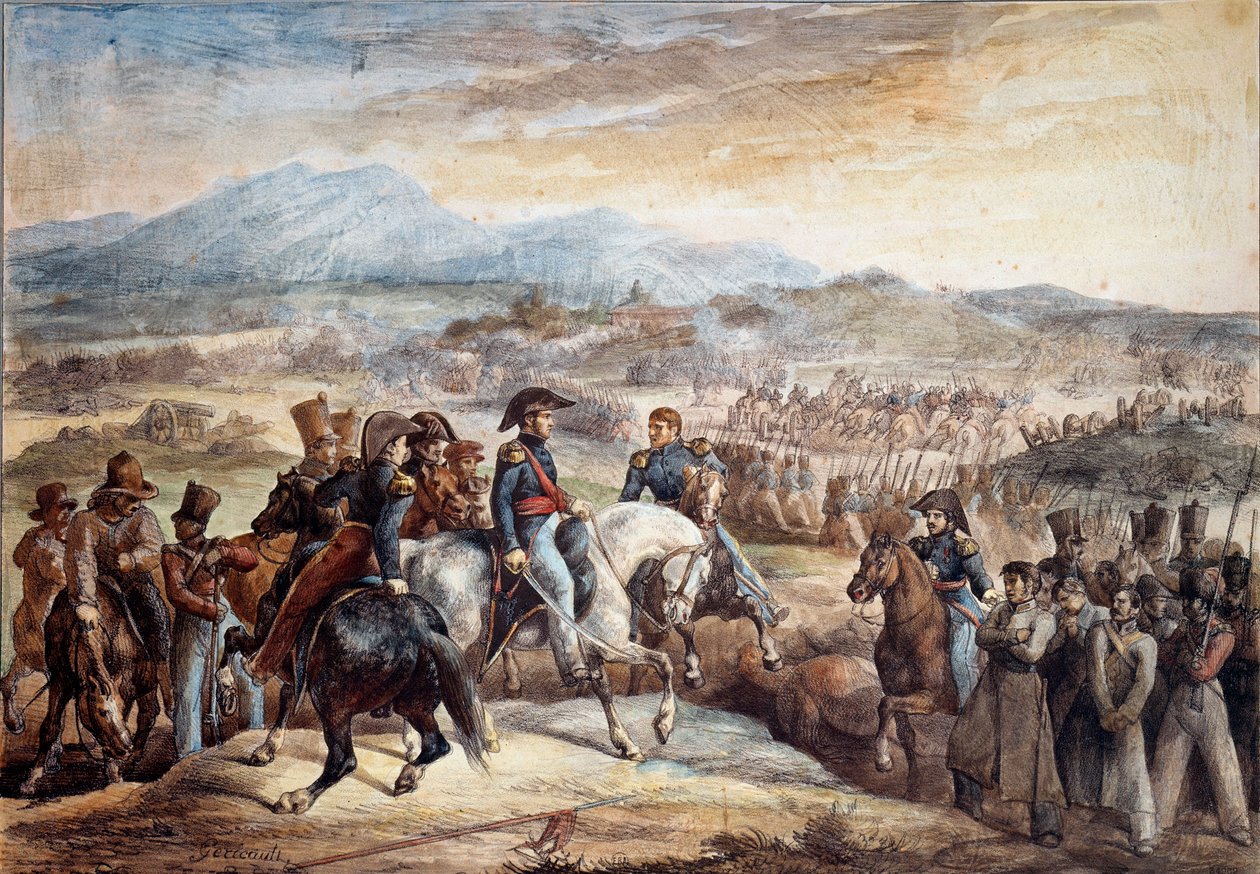 Chilenska självständighetskriget: "" Utsikt över slaget vid Maipu (Maipo nära Santiago de Chile 5/04/1818"" Akvarell av Theodore Gericault (1791-1824) 1800-talets Paris, School of Fine Arts av Theodore Gericault