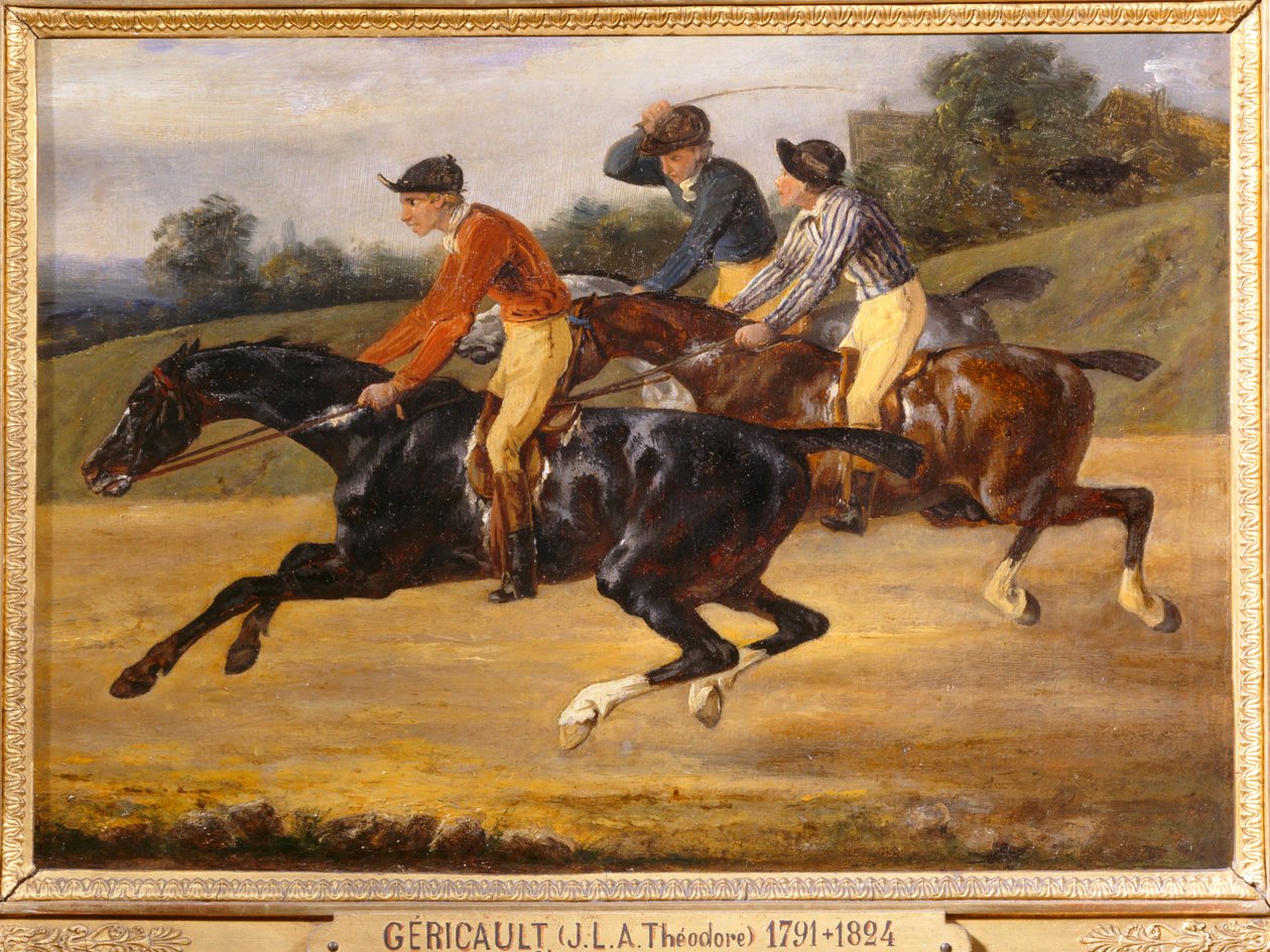 Hästkapplöpning, vänster vid start - Hästkapplöpning ... av Theodore Gericault