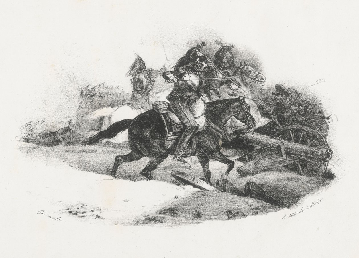 Kyrassiärer stormar en artilleribatteri (Cuirassiers Charging An Artillery Battery) av Theodore Gericault