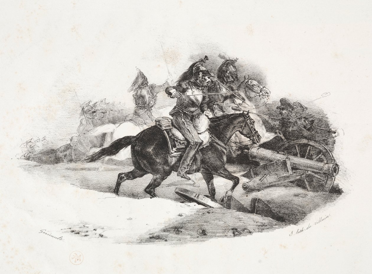 Cuirassiers laddar ett artilleribatteri. av Theodore Gericault