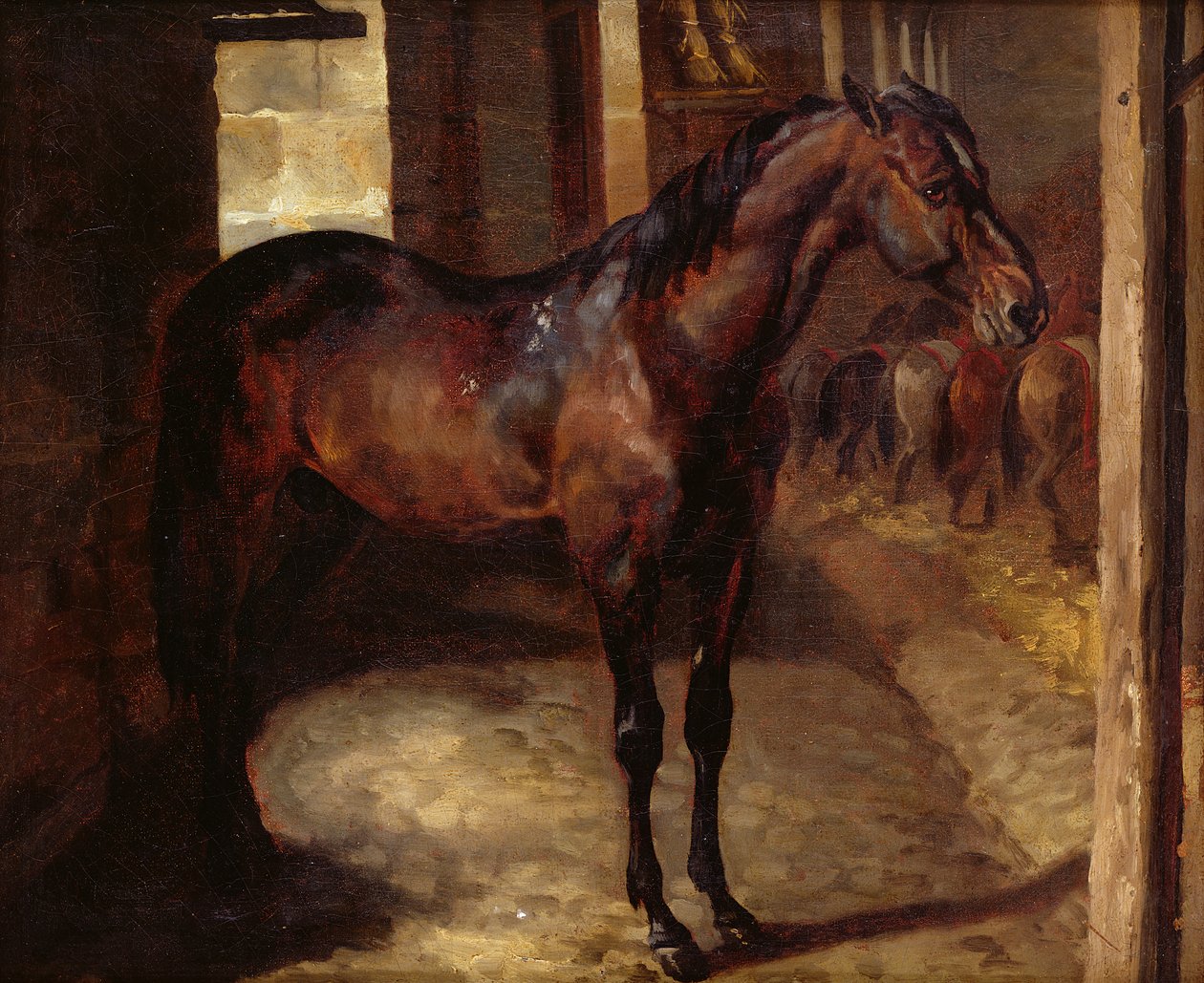 Dark Bay Horse i stallet av Theodore Gericault