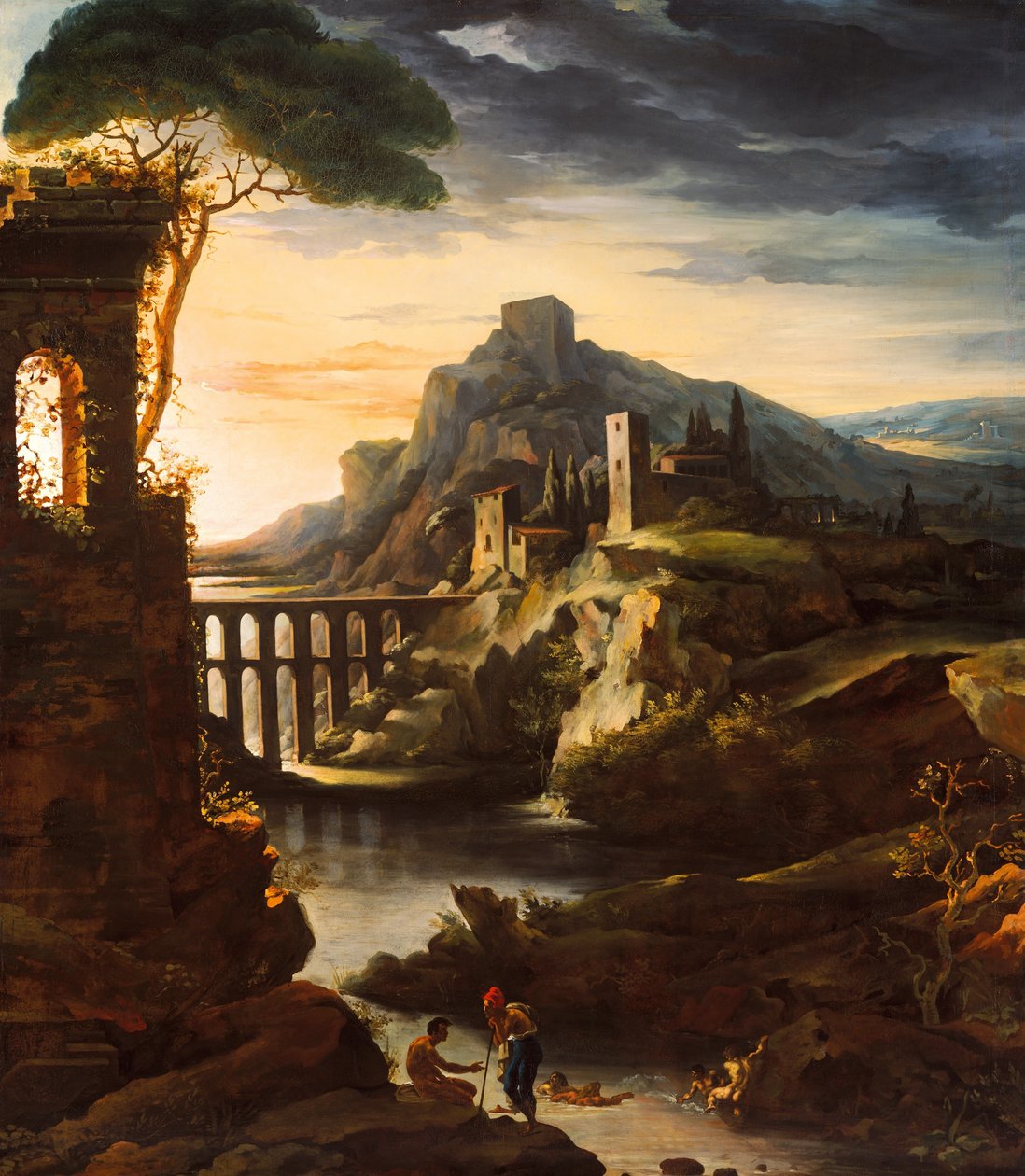 Kväll: Landskap med en akvedukt, 1818. av Theodore Gericault