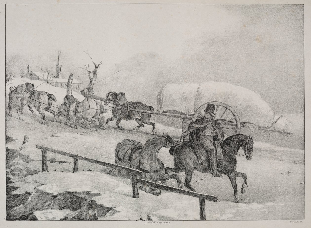 Fyra olika ämnen: Vagnen klättrar upp för en kulle av Theodore Gericault