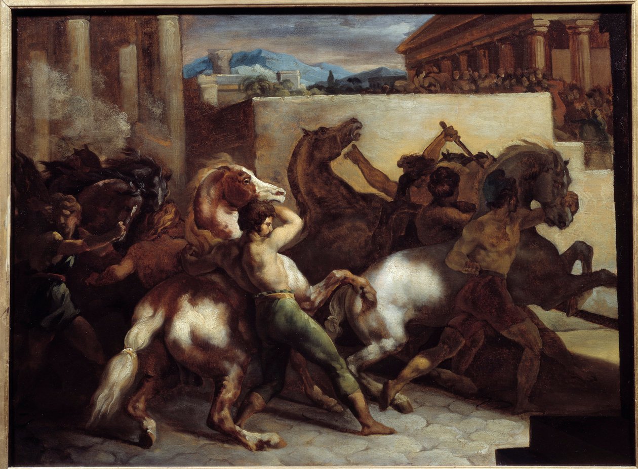 Gratis hästkapplöpning i Rom Målning av Theodore Gericault (1791-1824) 1817 Sön. 0,45x0,6 m av Theodore Gericault