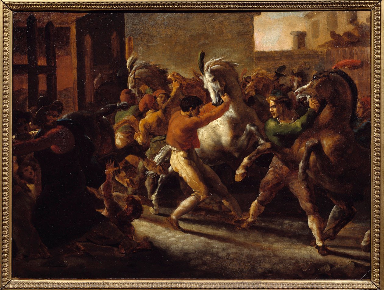 Gratis hästkapplöpning i Rom. Målning av Theodore Gericault (1791-1824) av Theodore Gericault