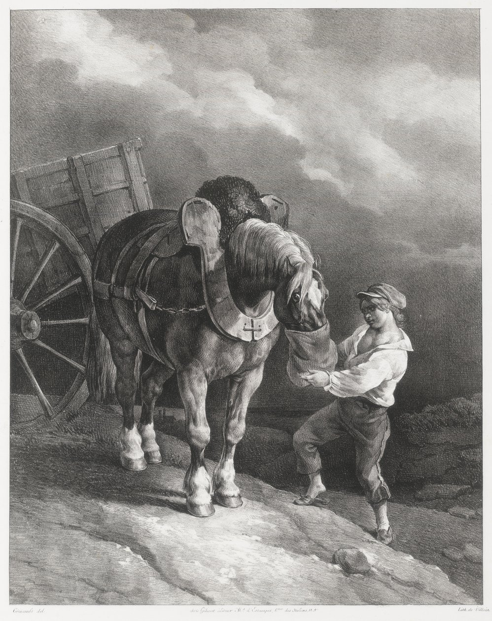 Pojke som matar havre till en uppspänd häst (A Boy Giving Oats to a Hitched Horse) av Theodore Gericault