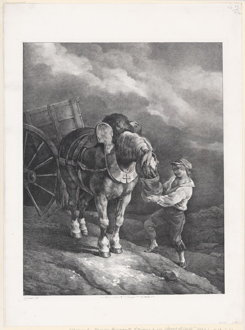 Pojke som matar havre till en uppspänd häst (A Boy Giving Oats to a Hitched Horse) av Theodore Gericault