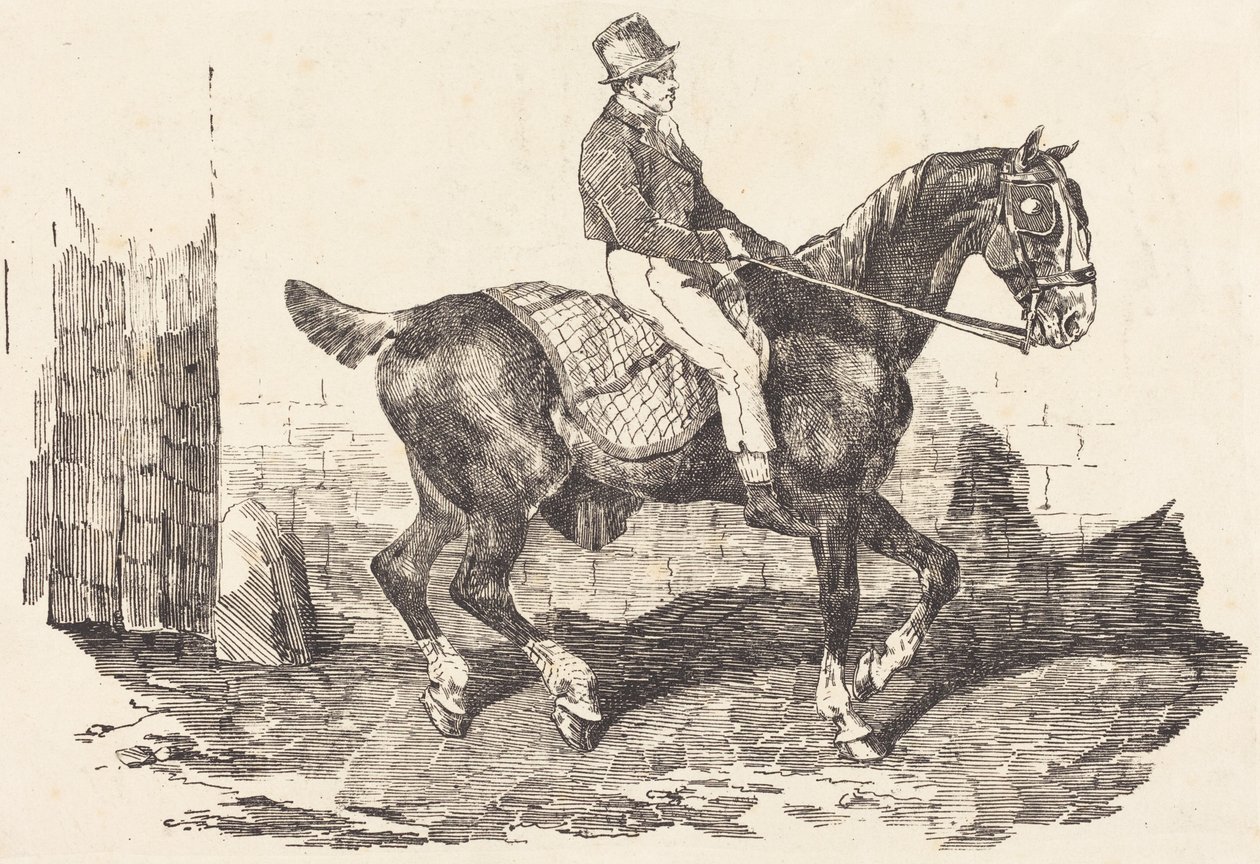 Stallpojke på en vagnshäst (Cheval de carrosse monte par un palfrenier) av Theodore Gericault