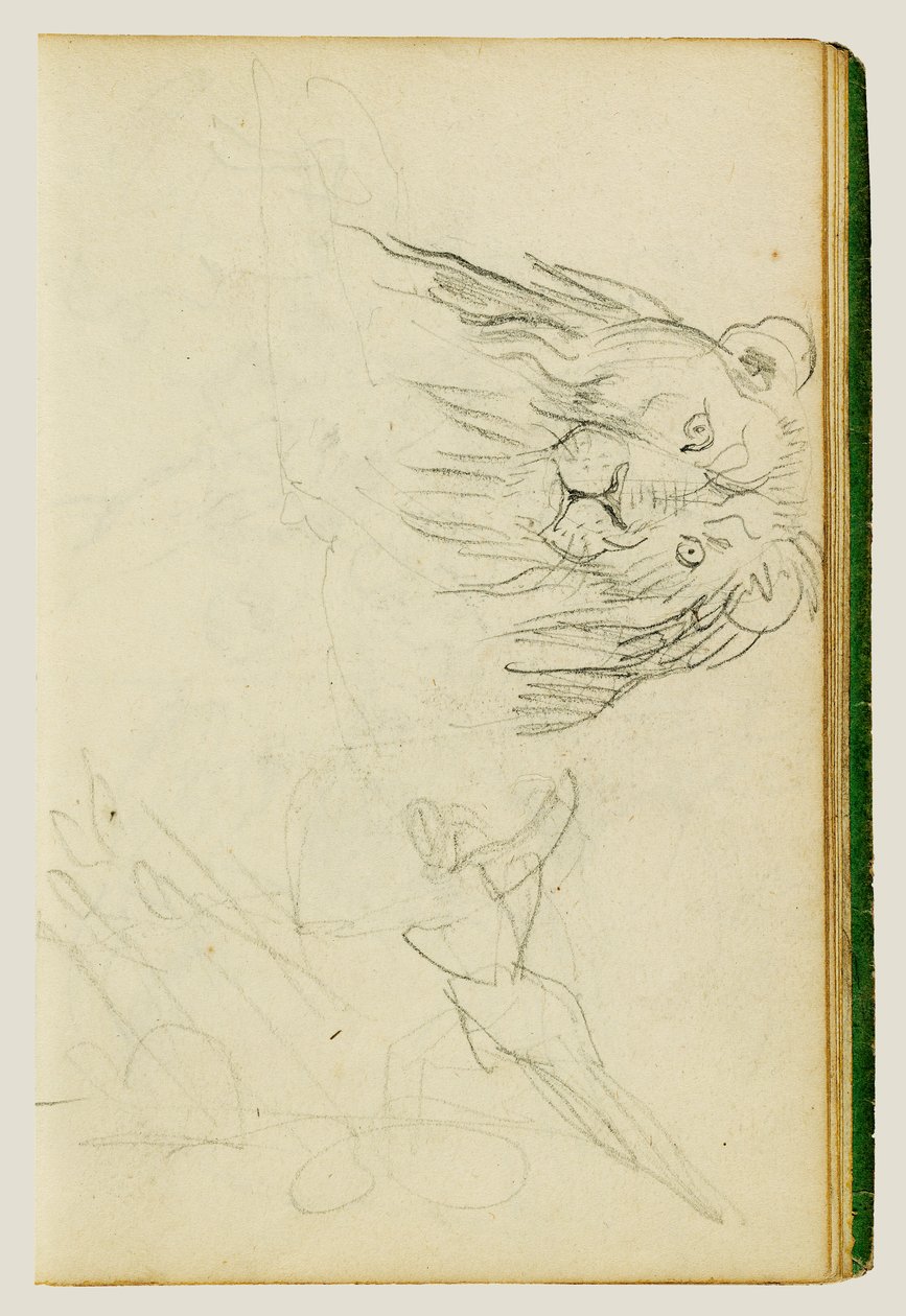 Framifrånvy av ett sittande lejon av Theodore Gericault