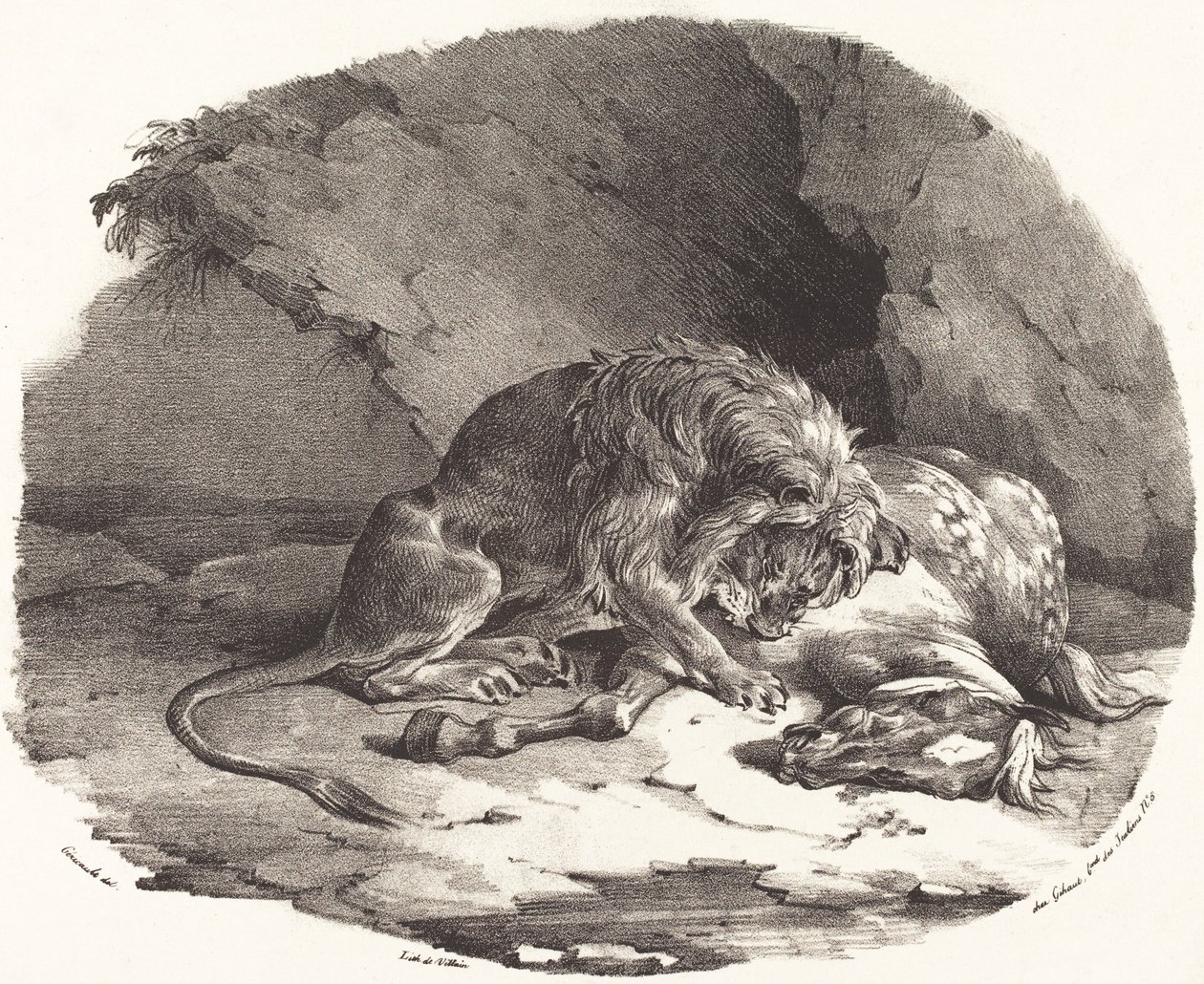 Häst som slukas av ett lejon (Cheval devore par un lion) av Theodore Gericault