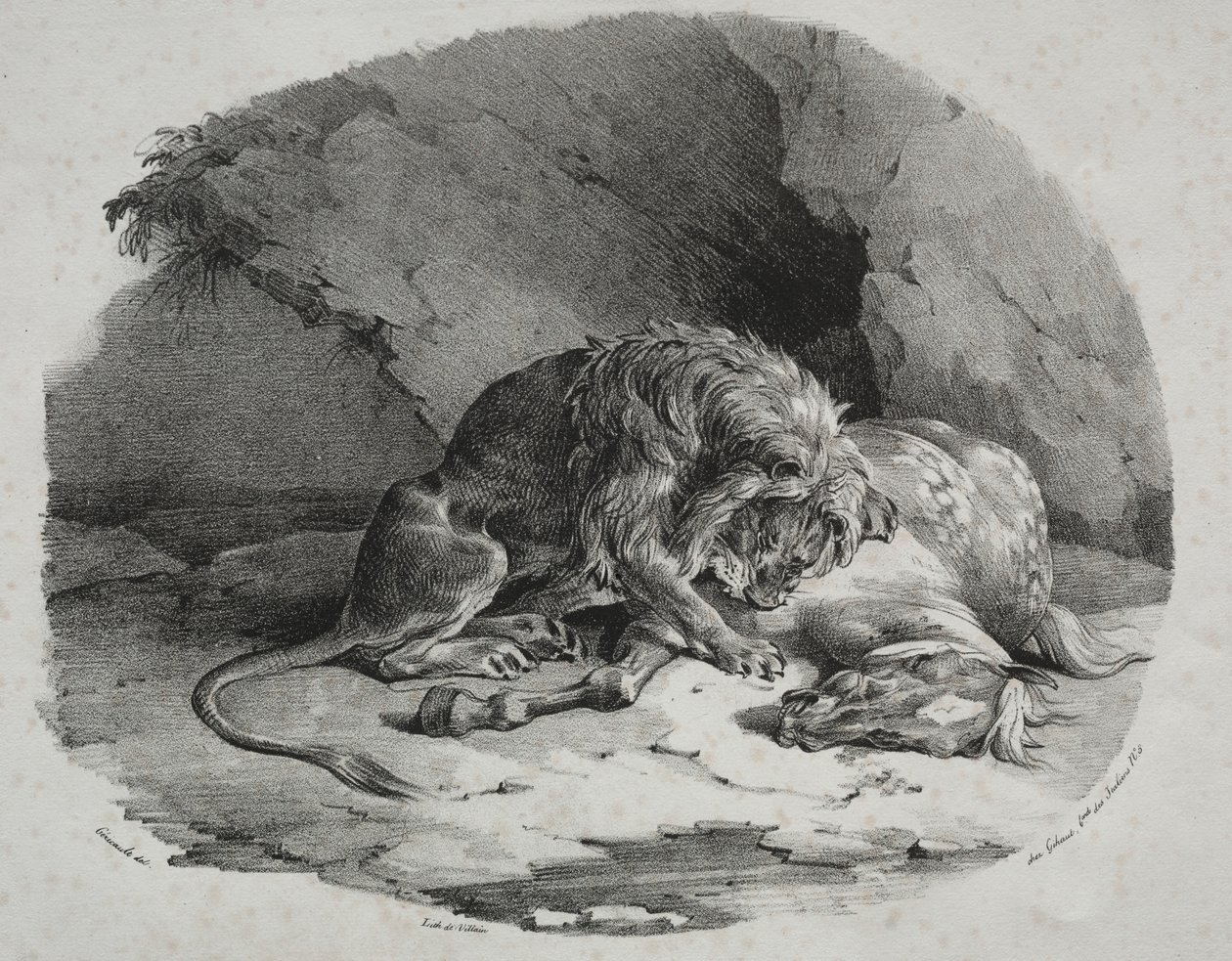 Häst slukade av ett lejon av Theodore Gericault