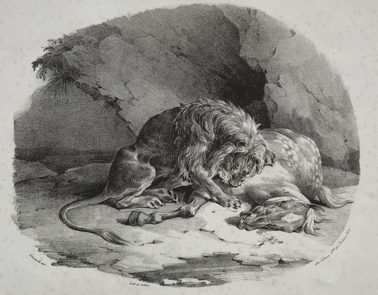 Häst slukad av ett lejon av Theodore Gericault