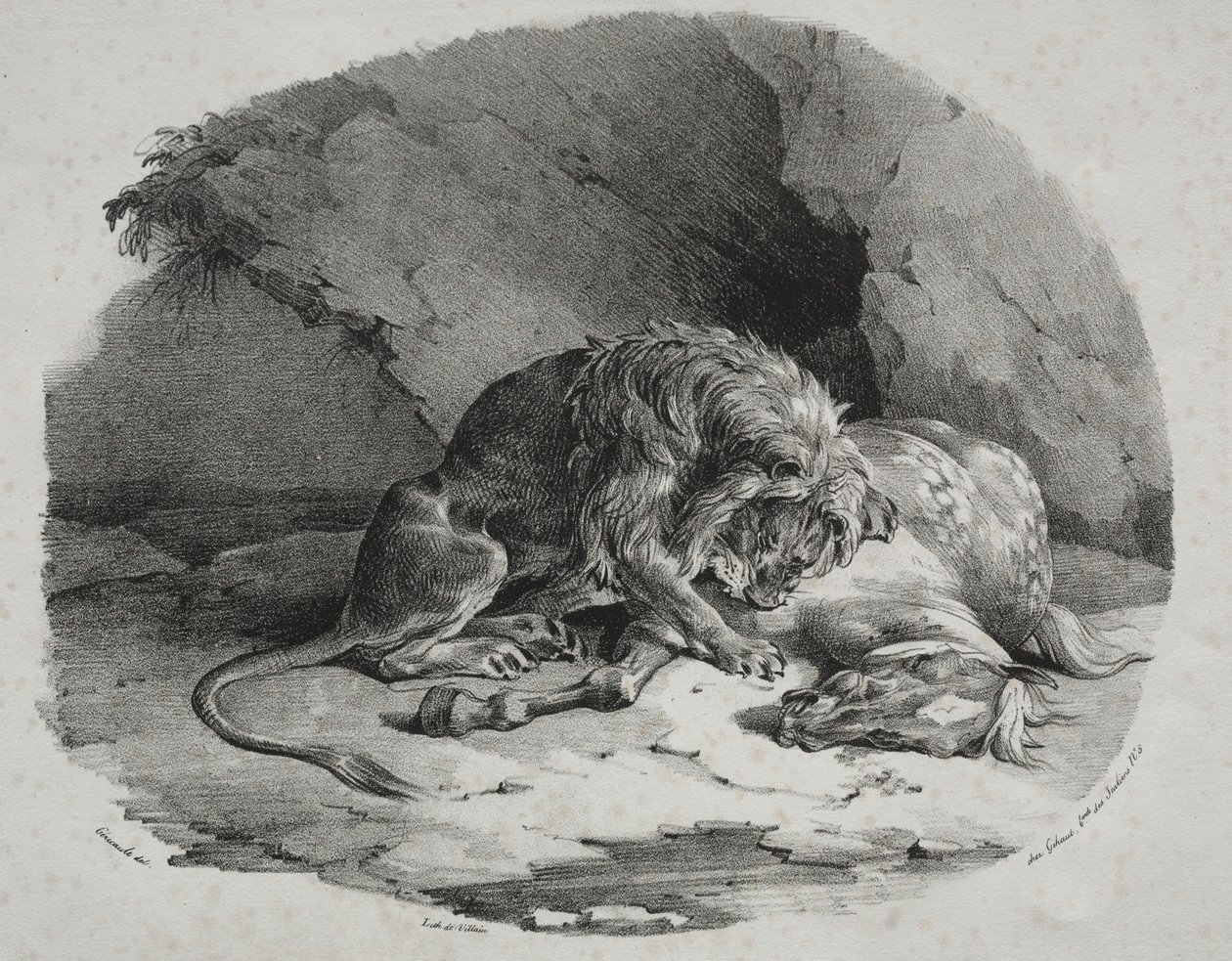 Häst slukade av ett lejon, 1823. av Theodore Gericault