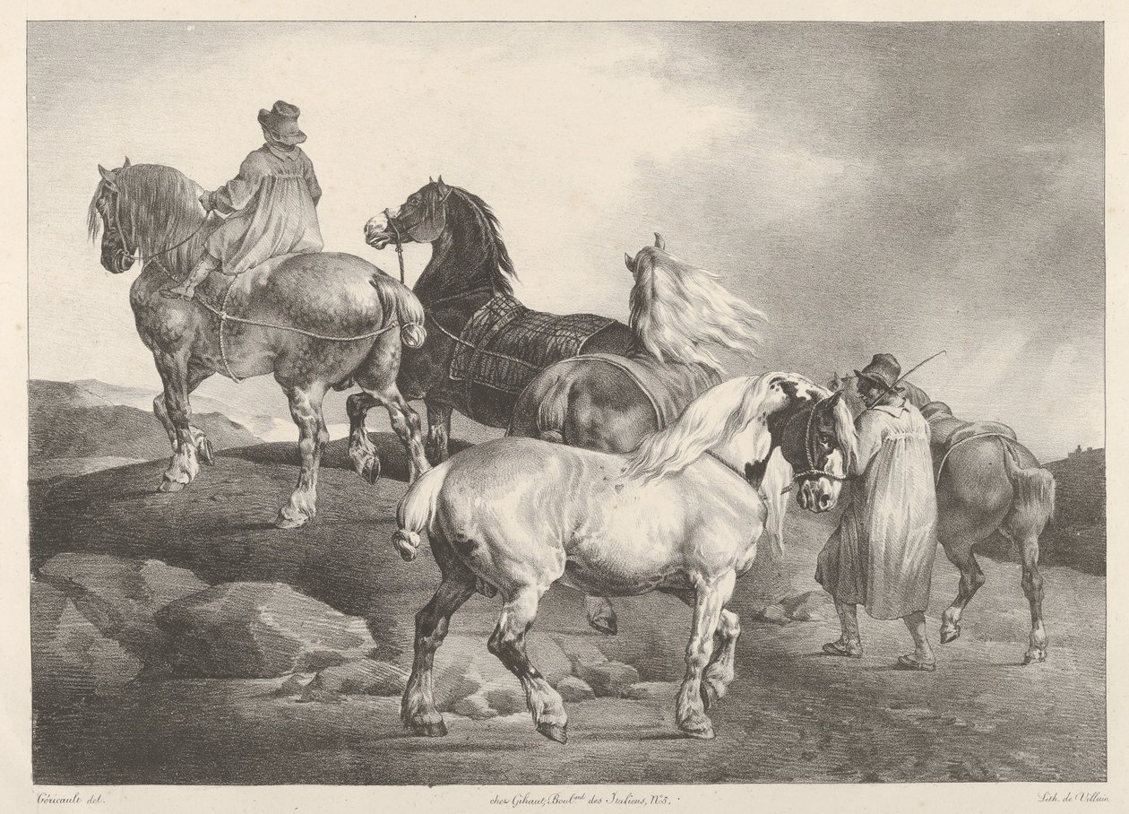 Hästar som körs till en marknad av Theodore Gericault