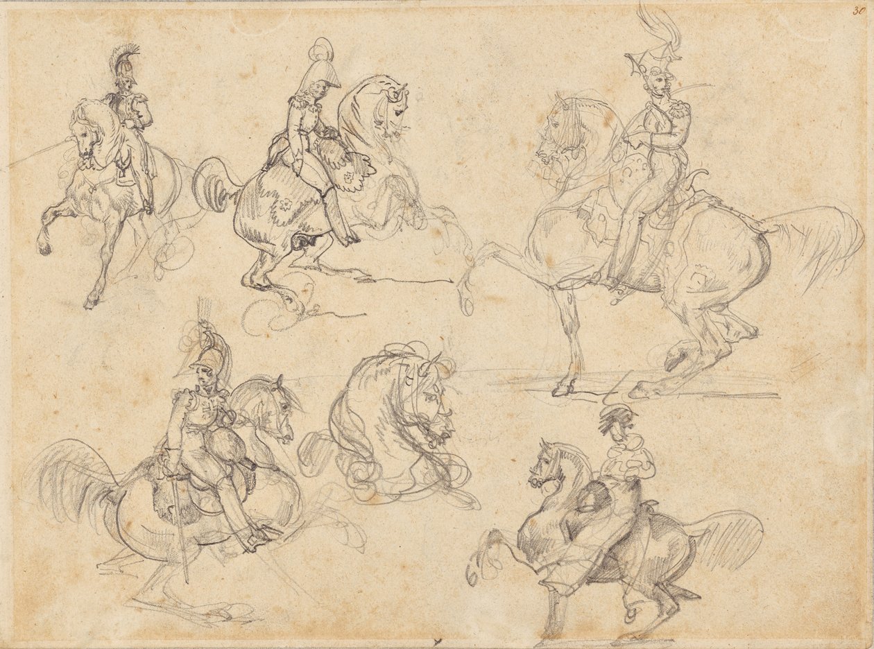 Hästar och ryttare (recto); Hästar (verso) av Theodore Gericault