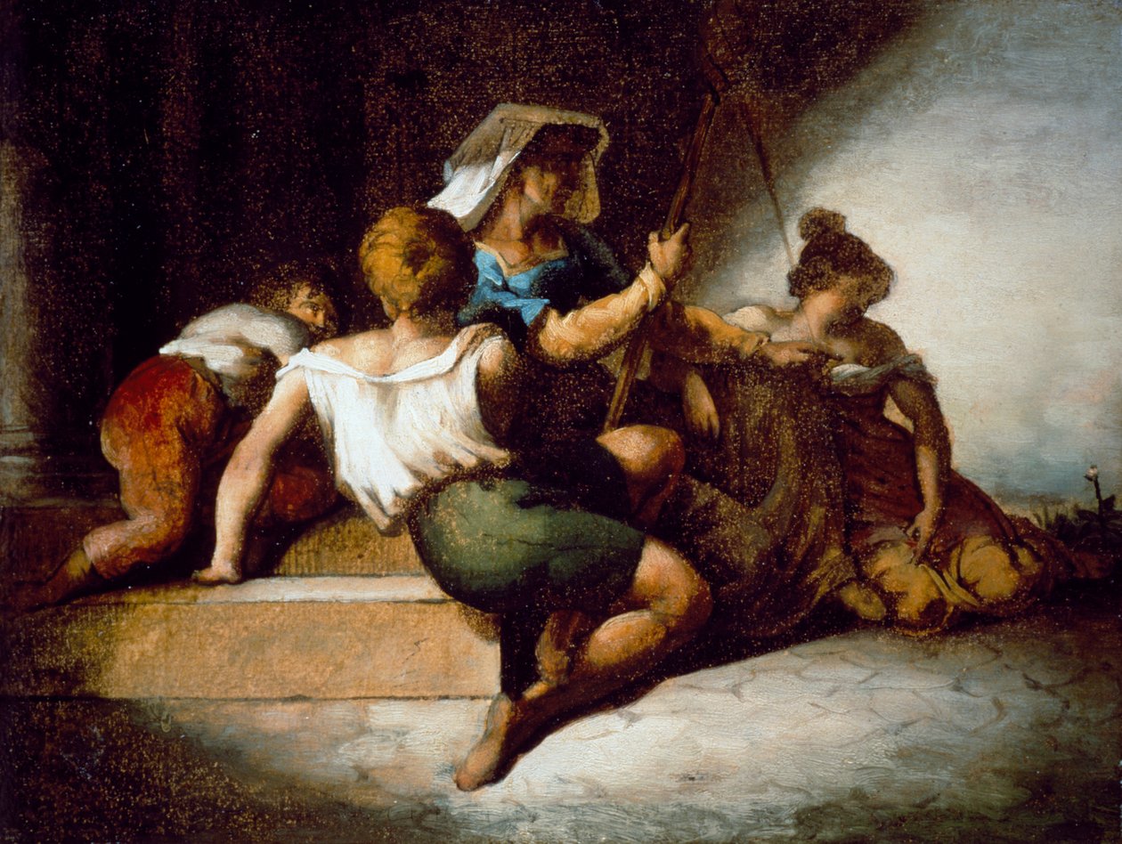 Italiensk familj (olja på papper bakad med duk) av Theodore Gericault