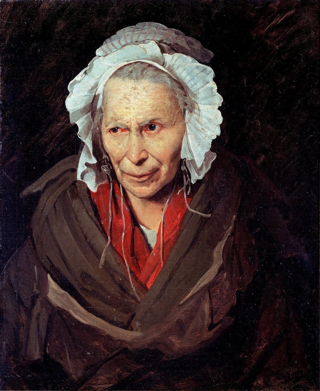 La Hyene de la Salpetriere eller monoman av avundsjuka Porträtt av en gammal kvinna som lider av psykisk sjukdom av Theodore Gericault