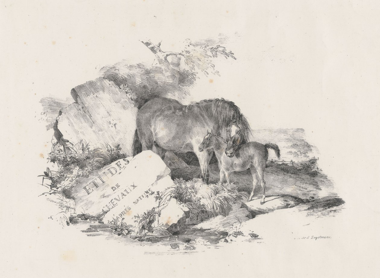 Ston och hennes föl, frontispis (The Mare and Its Colt, Frontispiece) av Theodore Gericault