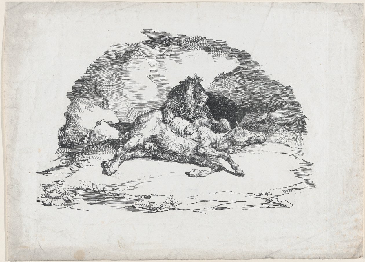 Lejon som slukar en häst av Theodore Gericault