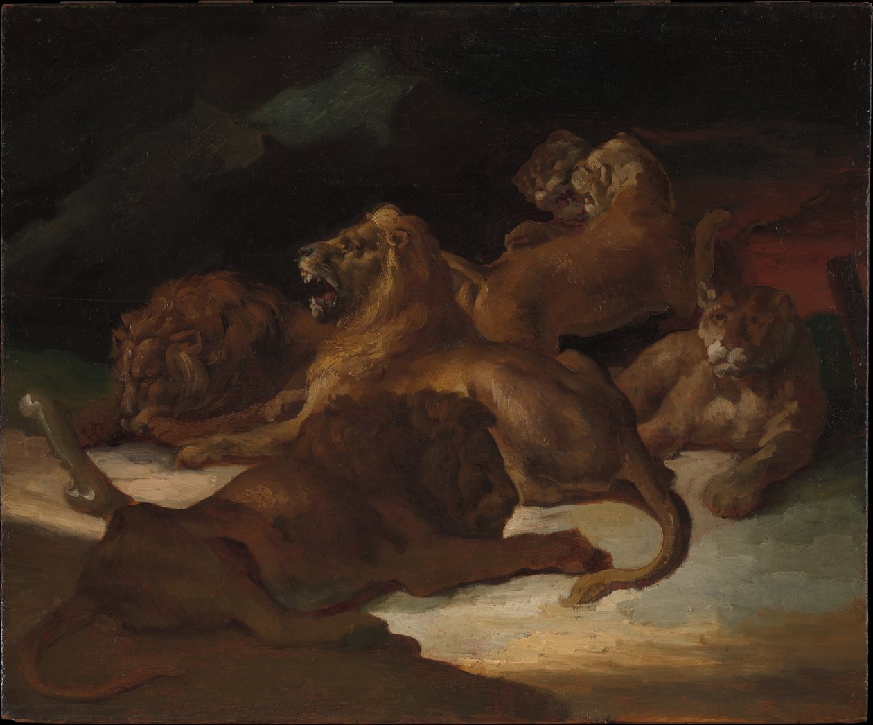 Lejon i ett bergigt landskap av Theodore Gericault
