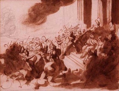 Ludvig XVIII tar en parad på Champ de Mars (penna, penna, brunt bläck och tvätt) av Theodore Gericault