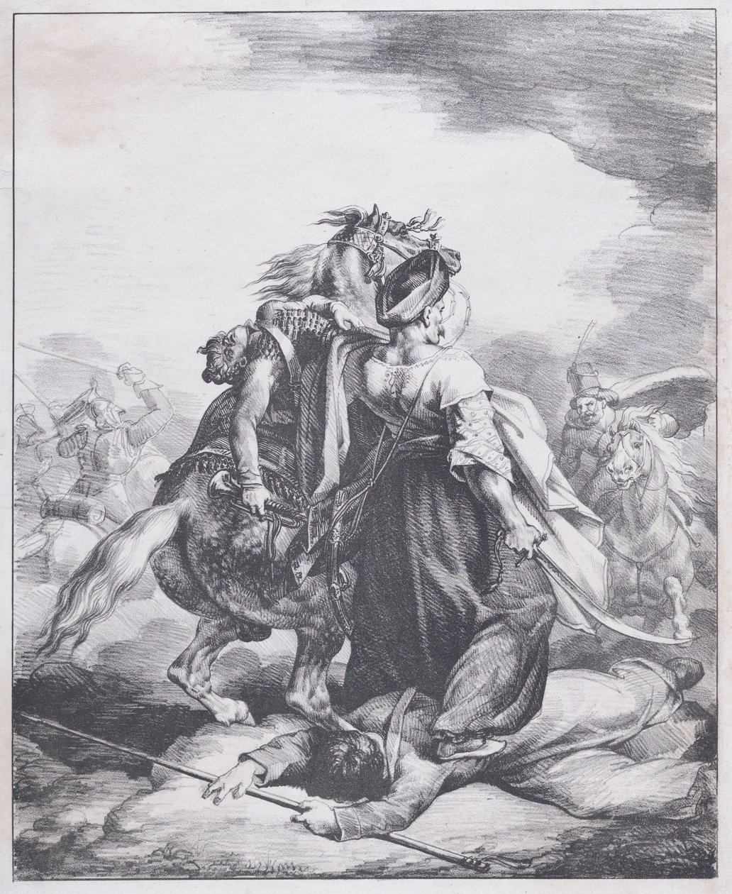 En mamluk som skyddar en sårad trumpetare av Theodore Gericault