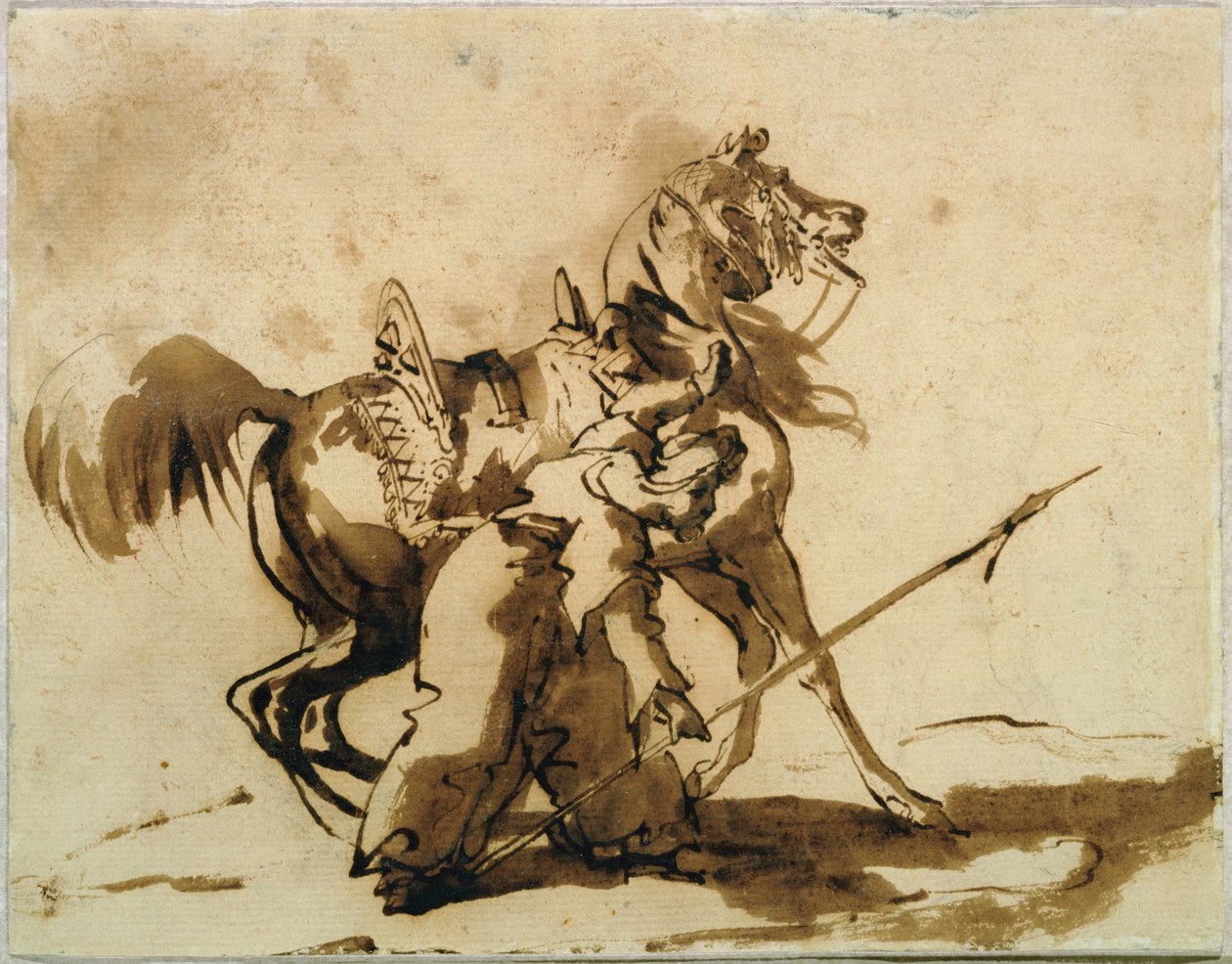 Mamluk demontering (penna & bläck och tvätt på papper) av Theodore Gericault
