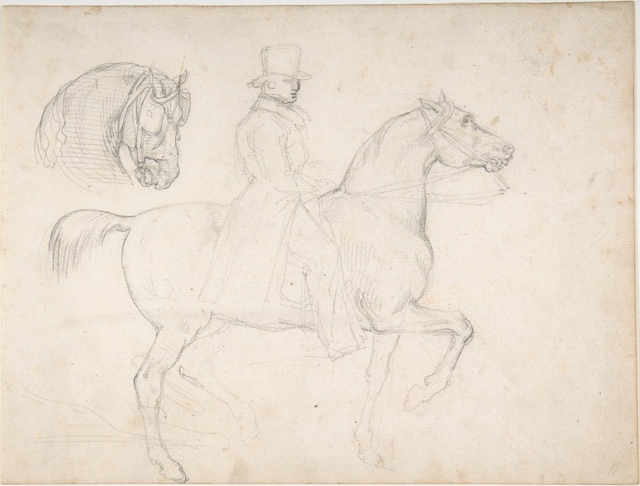 Man till häst och studie av hästhuvud av Theodore Gericault