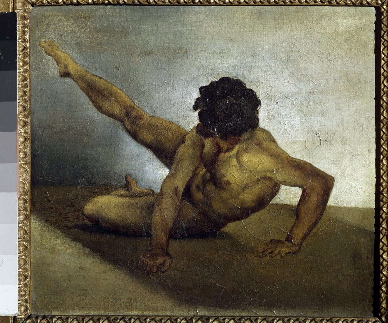 Naken man snurrar på marken - olja på duk av Theodore Gericault