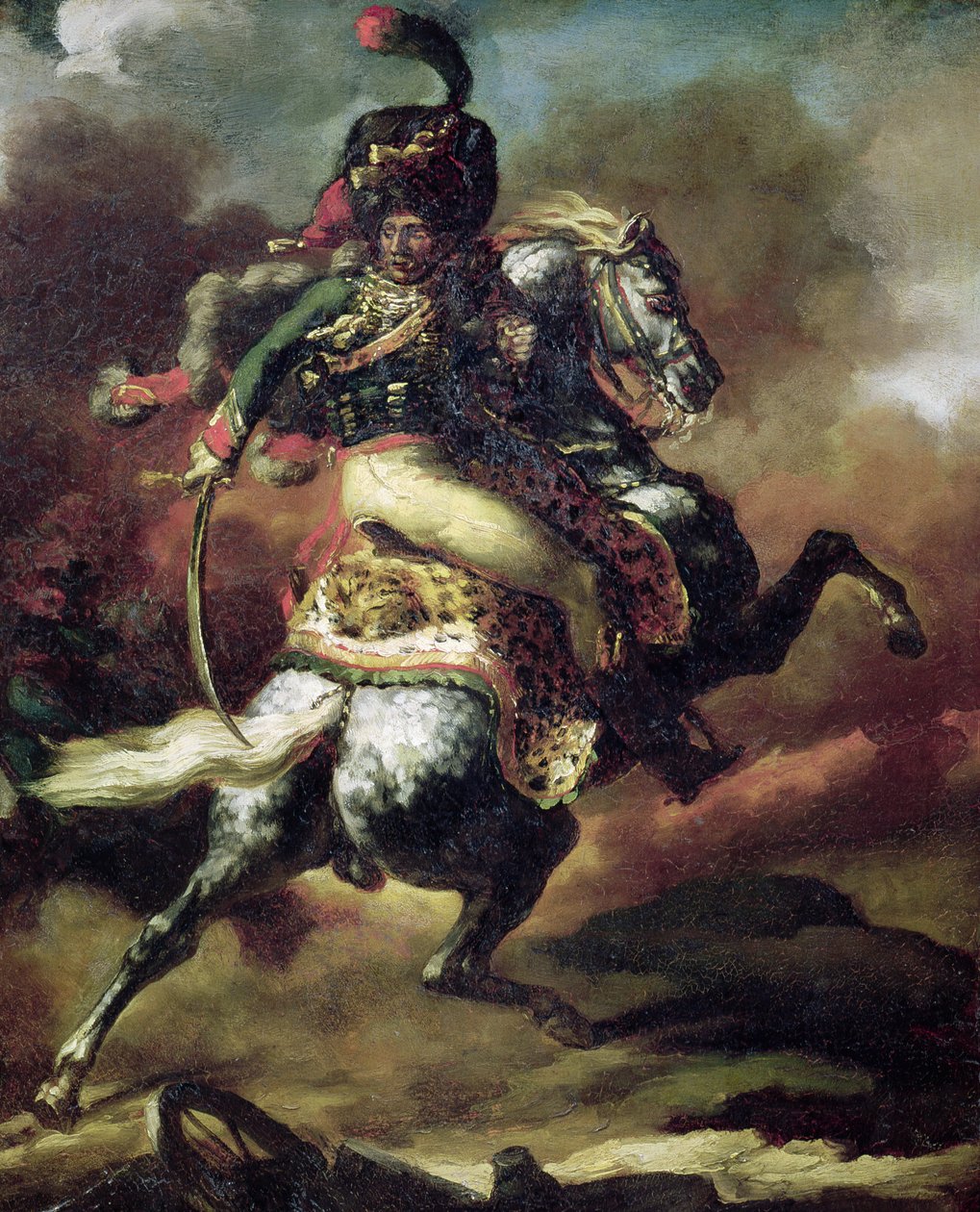 Officer från husarer som går till häst och anfaller av Theodore Gericault