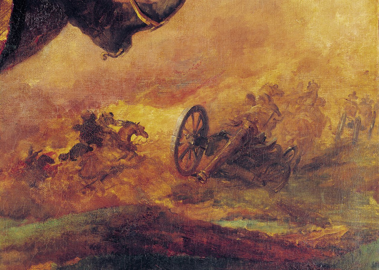 Officer of the Hussars, detalj av en kanon till höger, 1814 (detalj av 26088) av Theodore Gericault