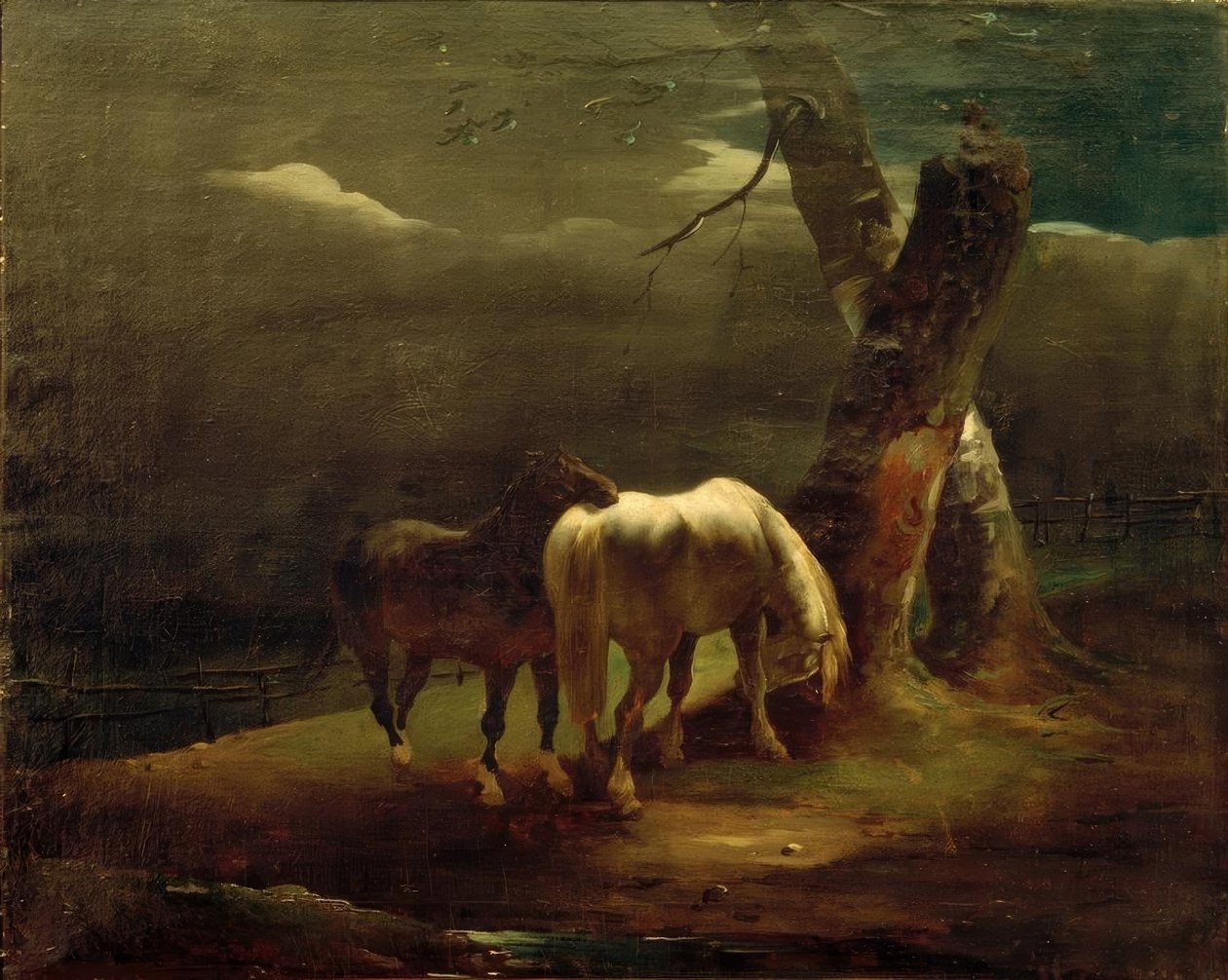 Hästar i hagen av Theodore Gericault