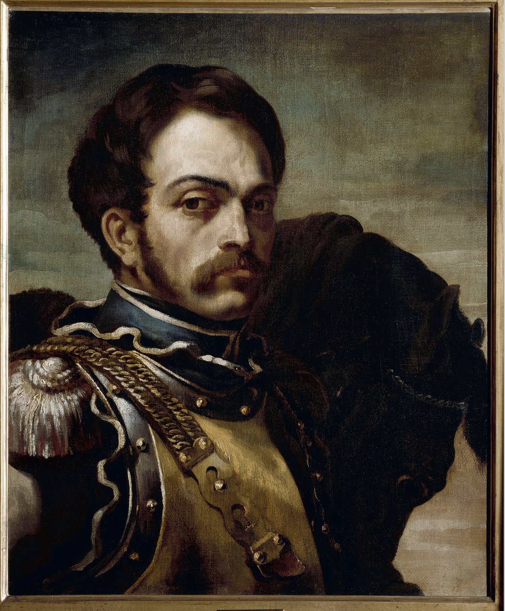 Porträtt av en carabinieri officer. Olja på duk av Theodore Gericault