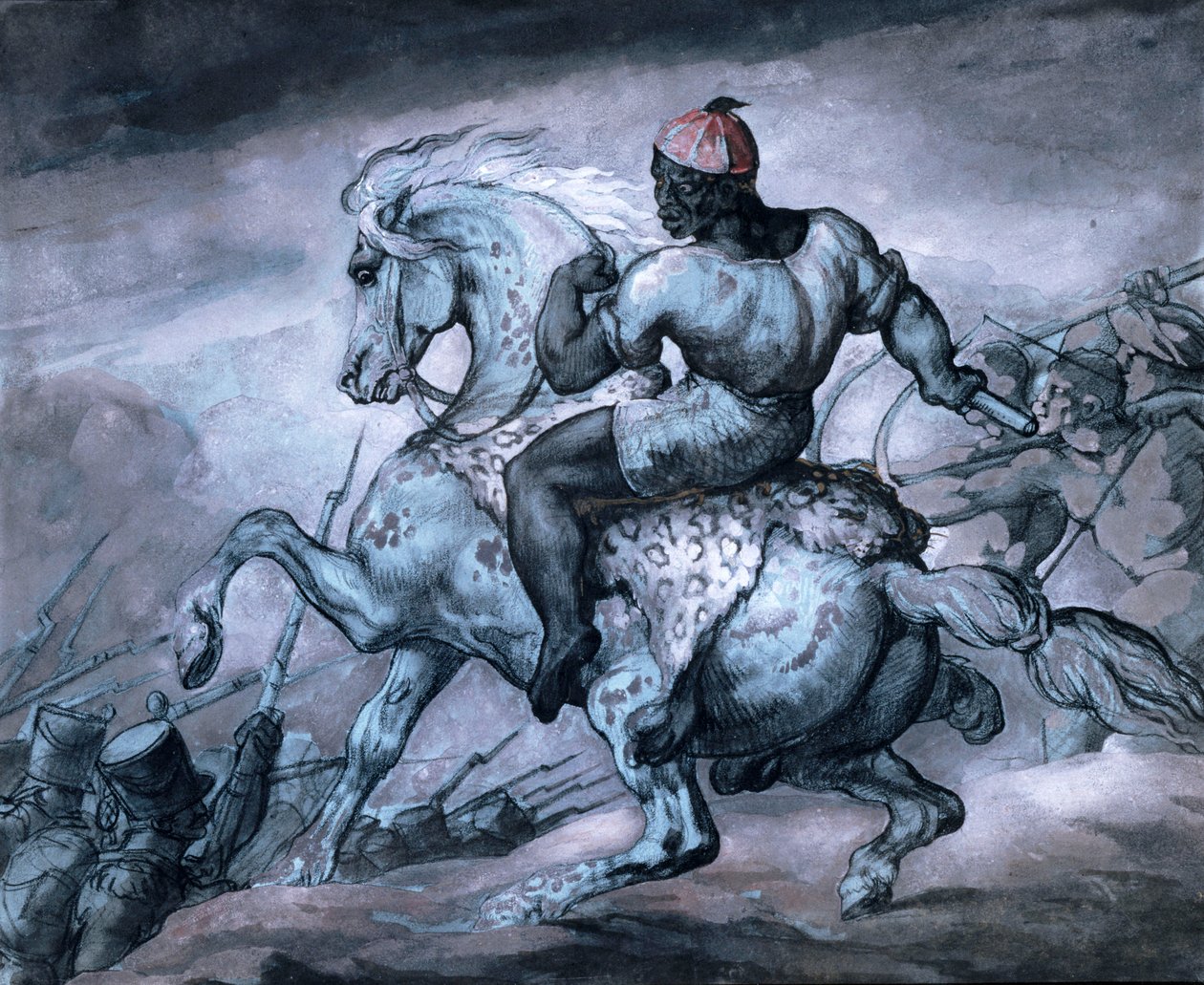 Scen från Colonial War: A Black on a Rearing Horse av Theodore Gericault