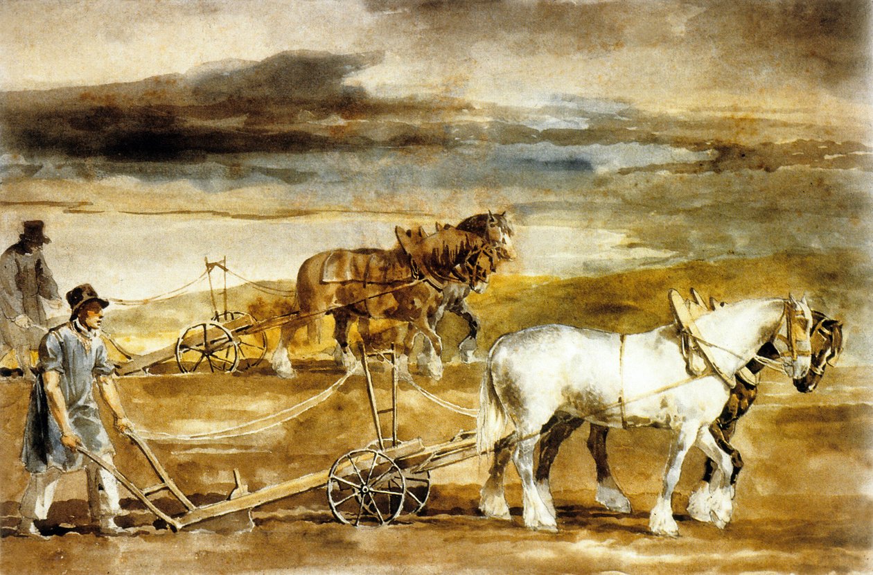 Plöjningsscen i England, ca 1820 (akvarell ) av Theodore Gericault