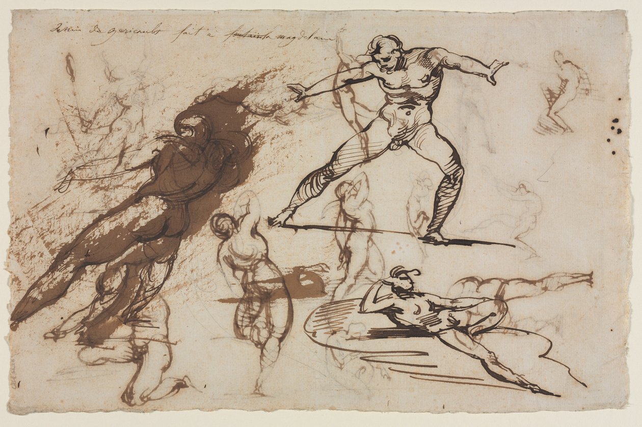 Blad med skisser (recto) Blad med skisser (verso) av Theodore Gericault
