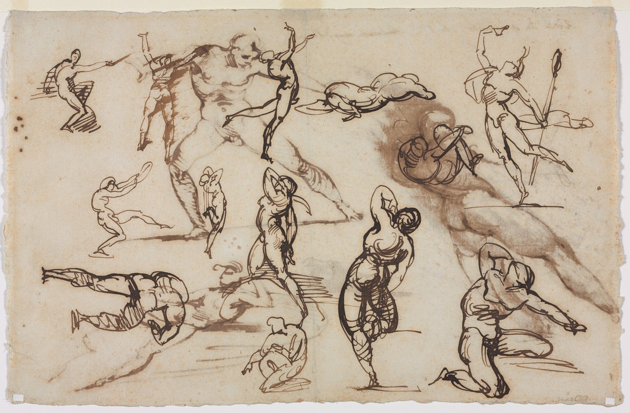 Blad med skisser (a tergo) av Theodore Gericault