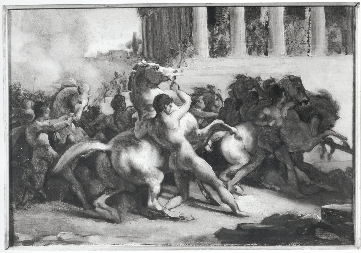 Studie för tävlingen med barbariska hästar av Theodore Gericault