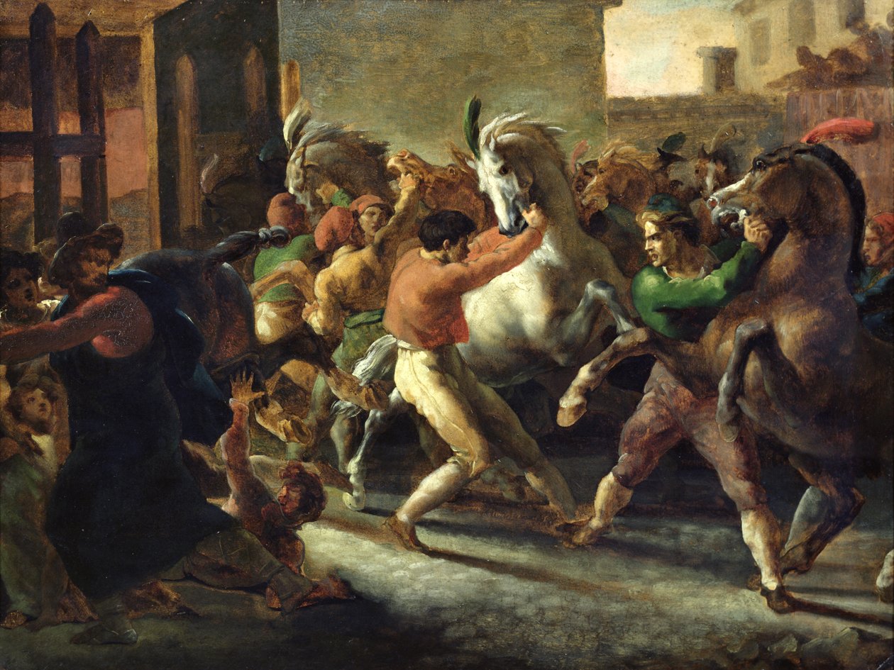Studie för rasen av barbarhästarna, 1817 av Theodore Gericault
