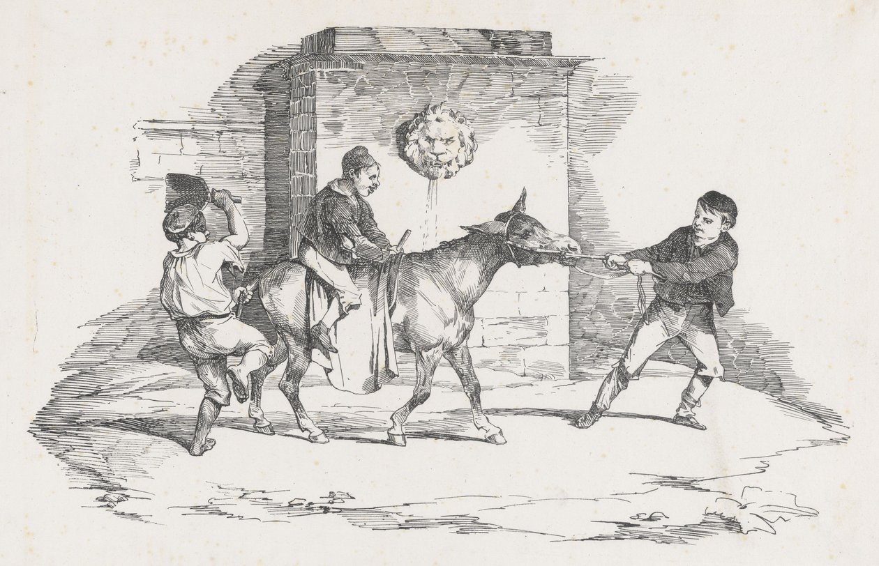 Tre barn som leker med en åsna (Three Children Playing with a Donkey) av Theodore Gericault