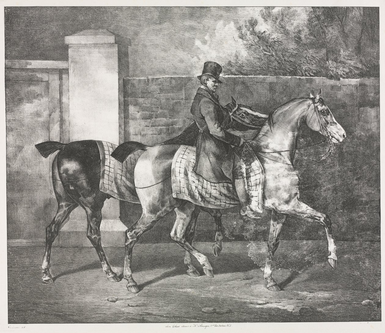 Två hästar som tränas av en jockey av Theodore Gericault